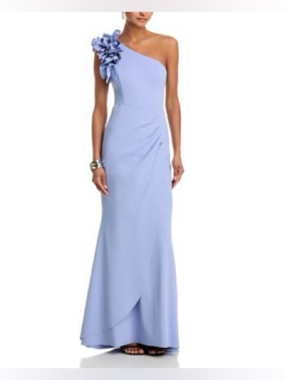 AQUA
One Shoulder Ruffle Crepe Gown - Exclusive